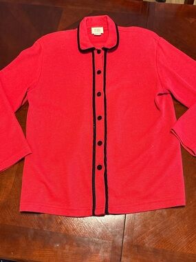 Teddi Red Button-Front Jacket with Black Trim